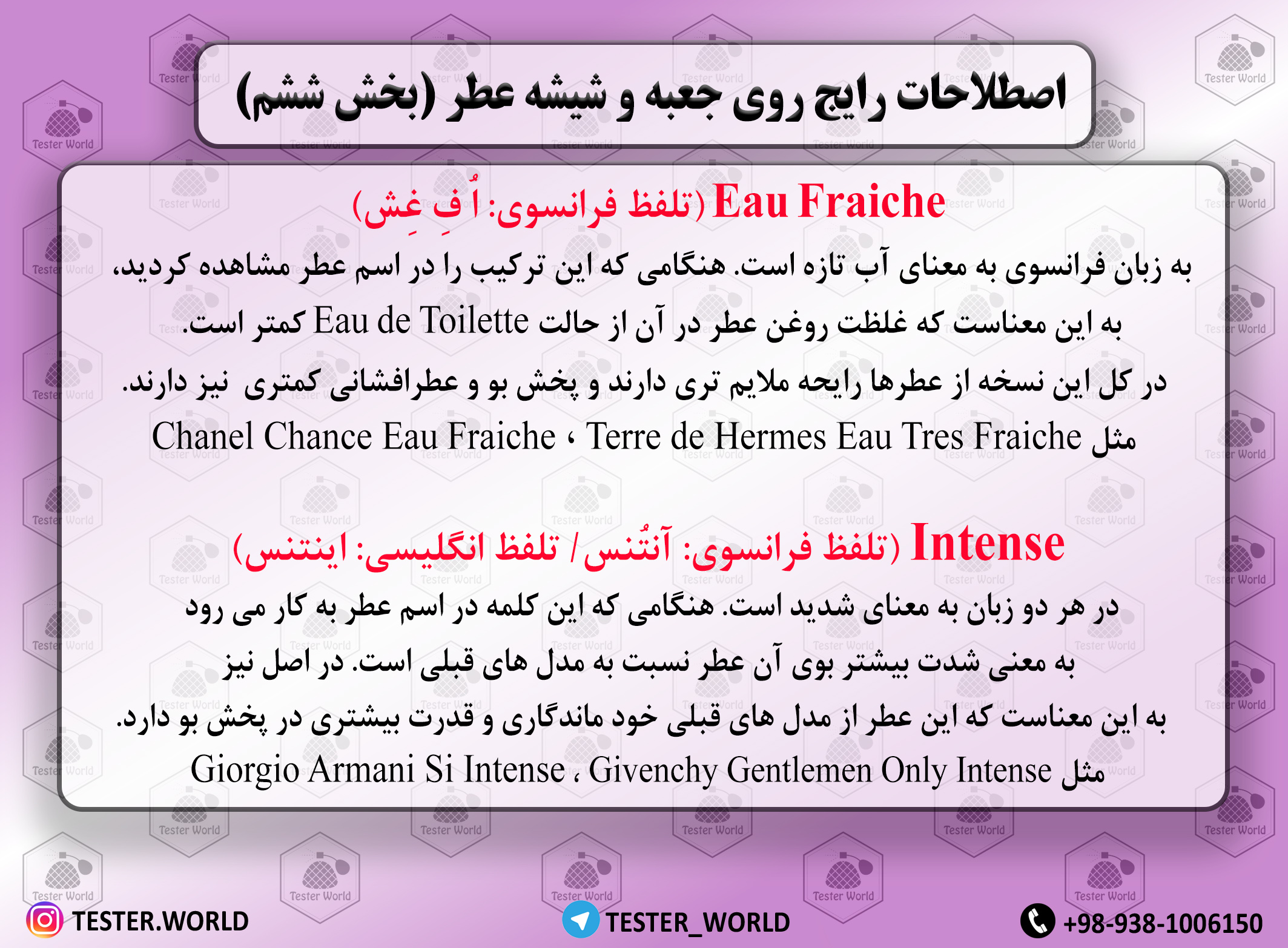 اصطلاحات رایج روی شیشه عطر (بخش ششم)